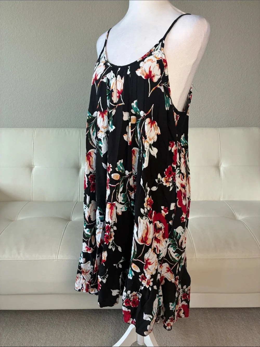 Black Floral Spaghetti Strap Midi Dress with  Pockets